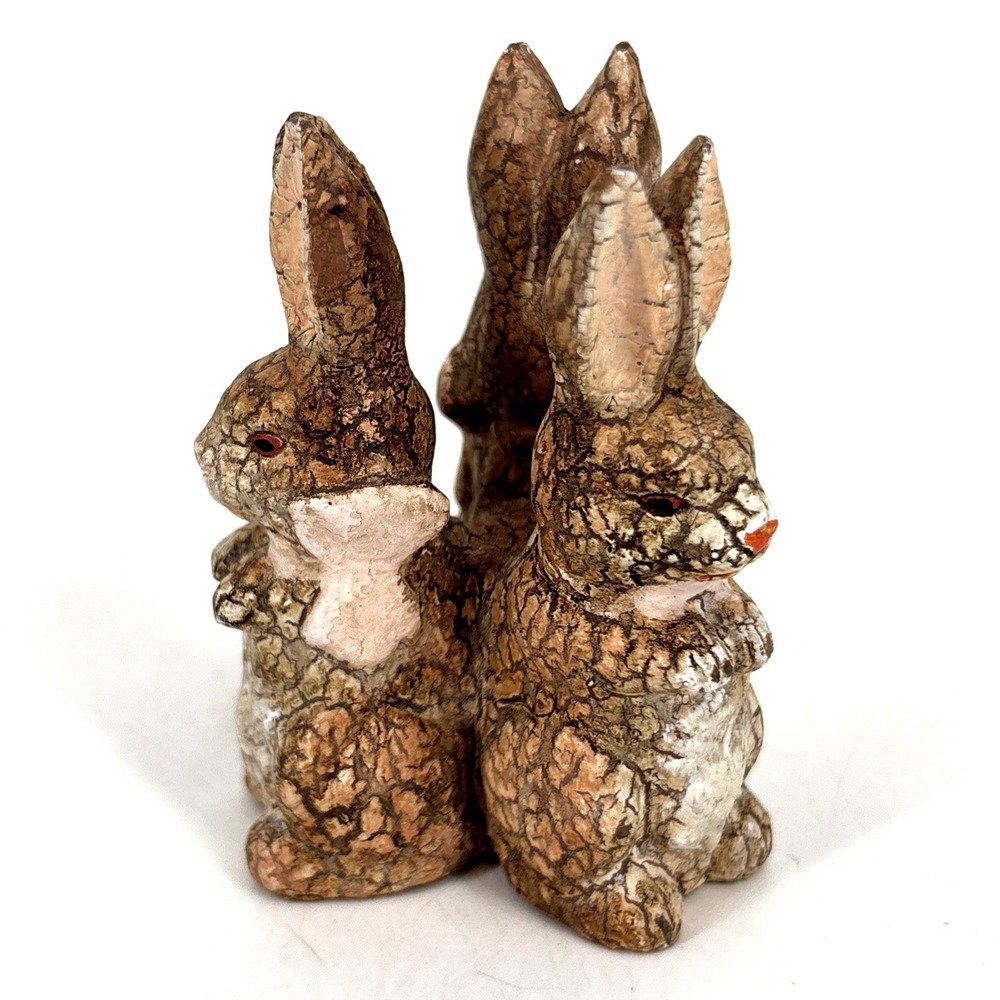 Bethany Lowe Bunny Trio Figurine 3" Rabbit Easter Antique Look - Picture 4 of 6